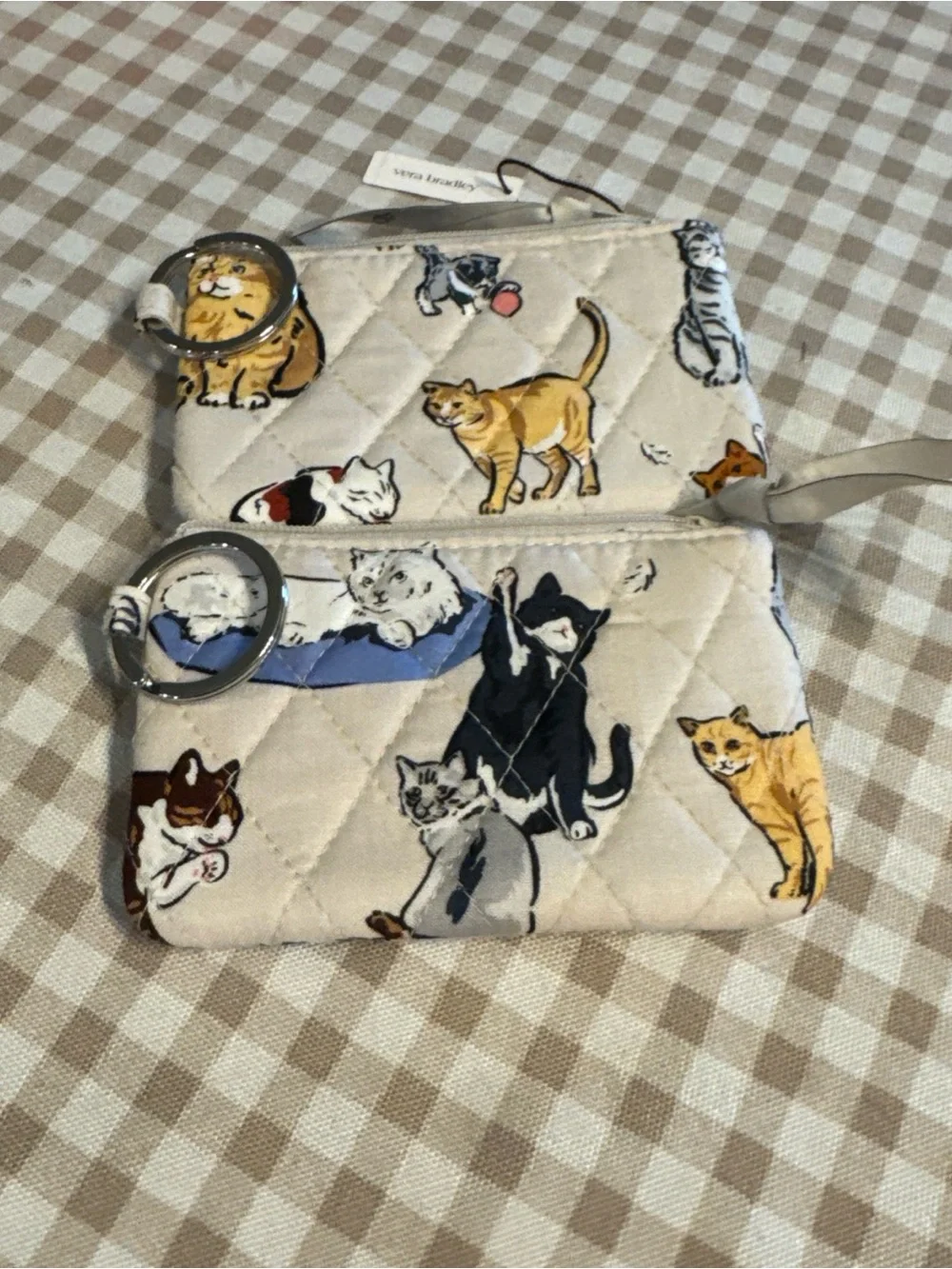 Quilted Cat Print Keychain Card Holder - Cream & Multicolor - Picture 5 of 5